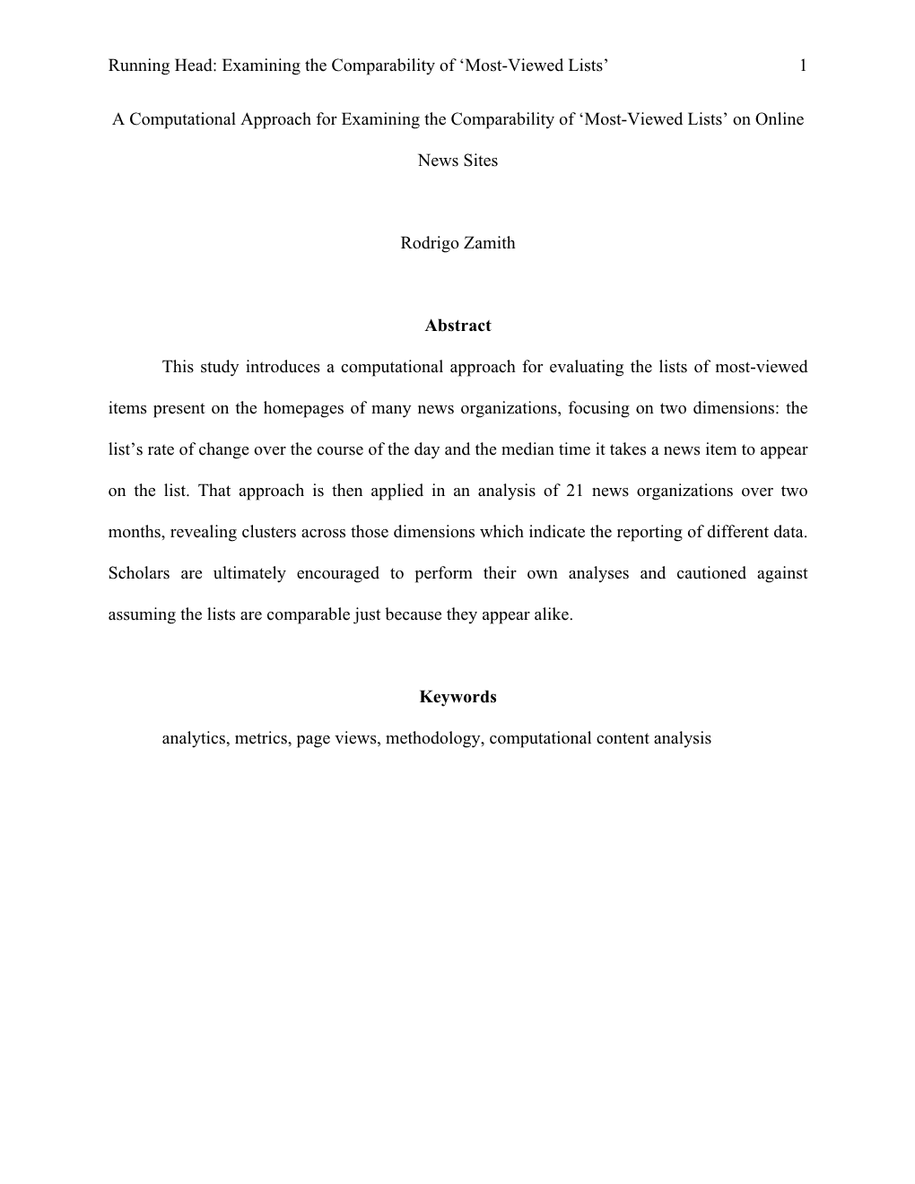 1 a Computational Approach for Examining the Comparability