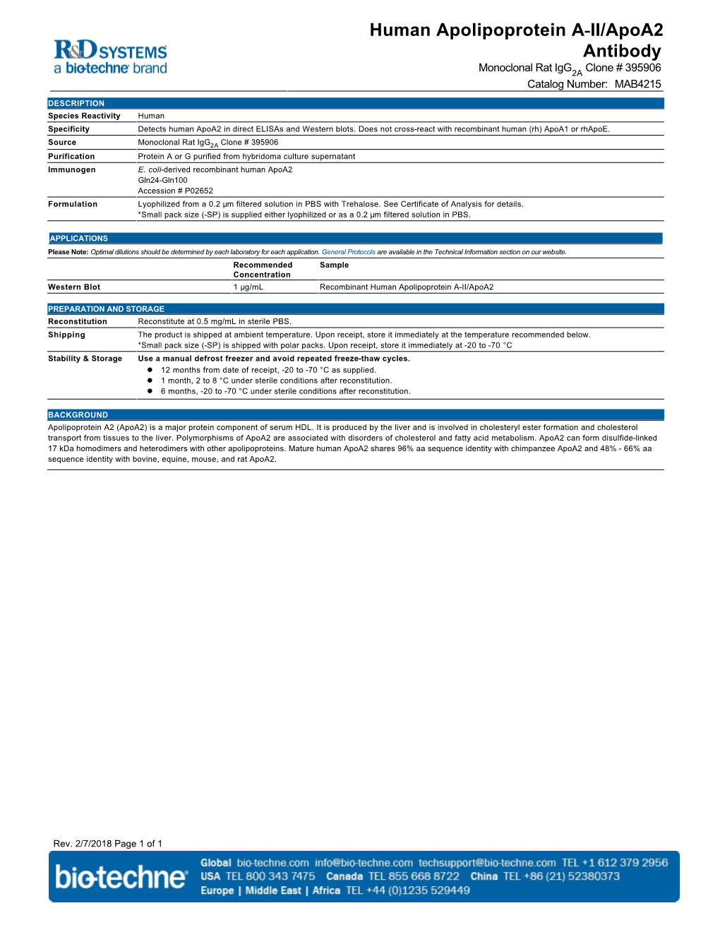 Human Apolipoprotein A-II/Apoa2 Antibody