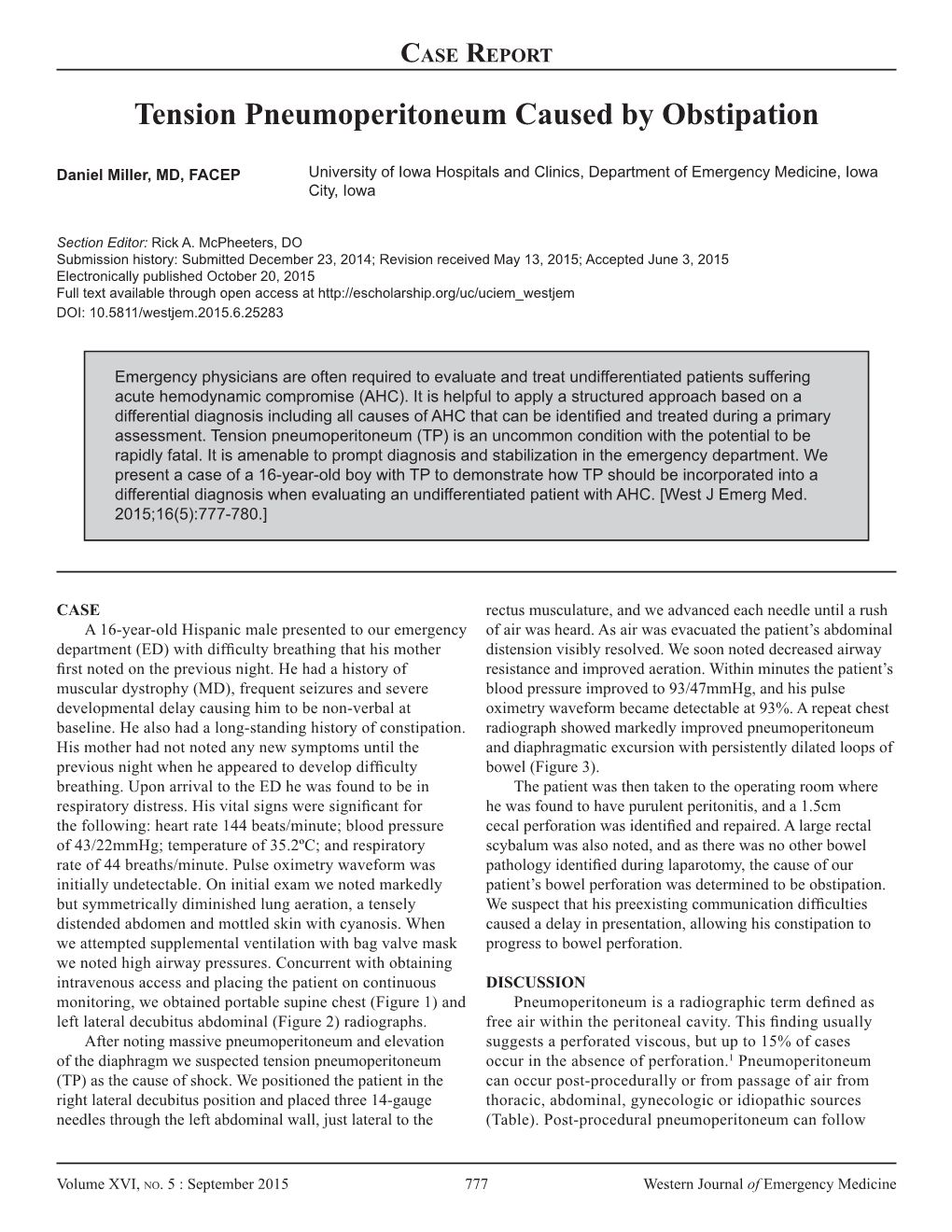 Tension Pneumoperitoneum Caused by Obstipation