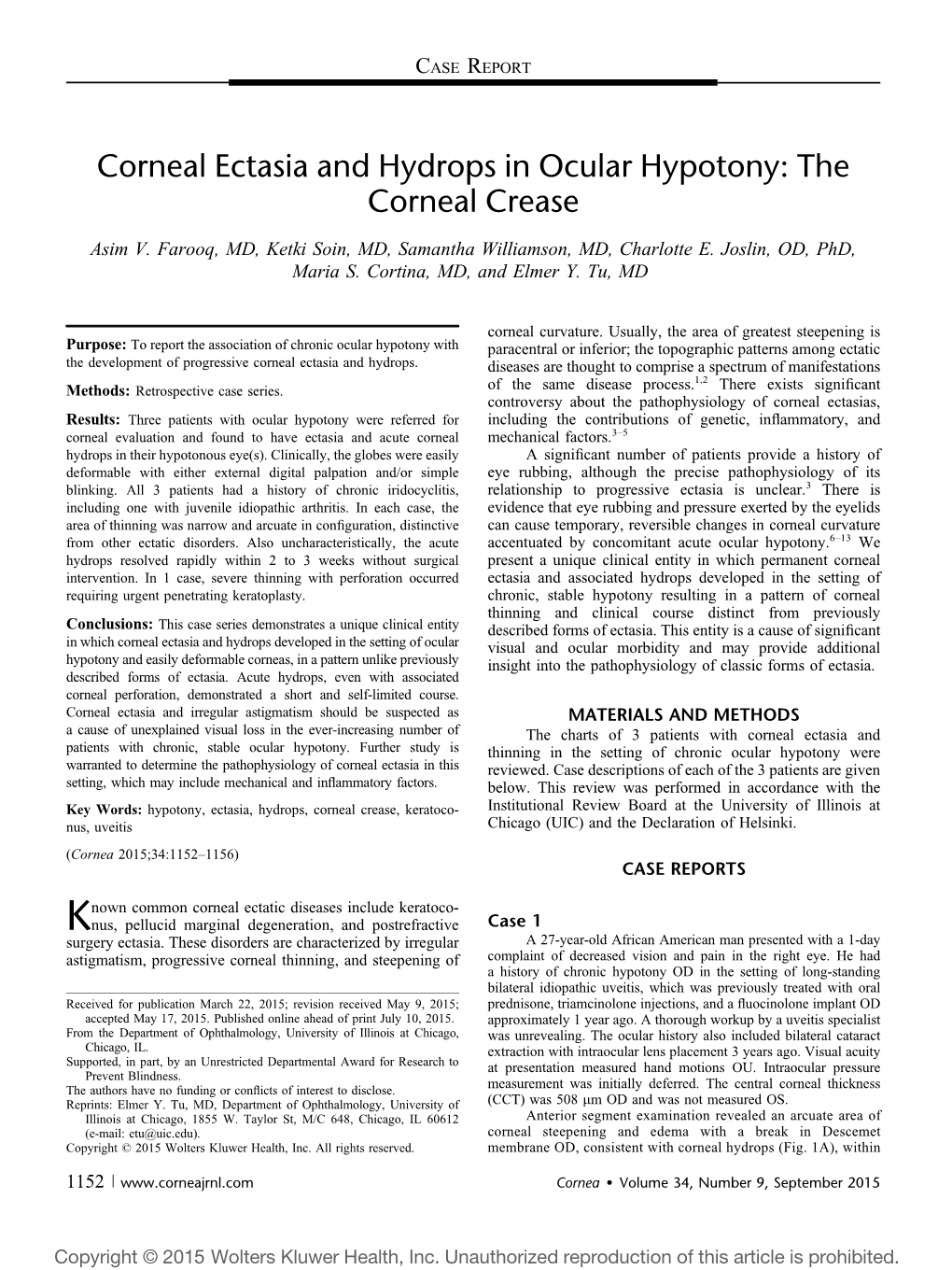 Corneal Ectasia and Hydrops in Ocular Hypotony: the Corneal Crease