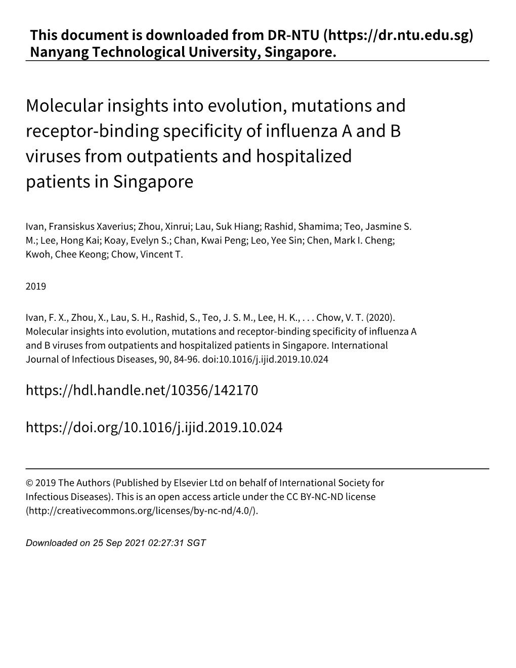 Molecular Insights Into Evolution, Mutations and Receptor‑Binding Specificity of Influenza a and B Viruses from Outpatients and Hospitalized Patients in Singapore