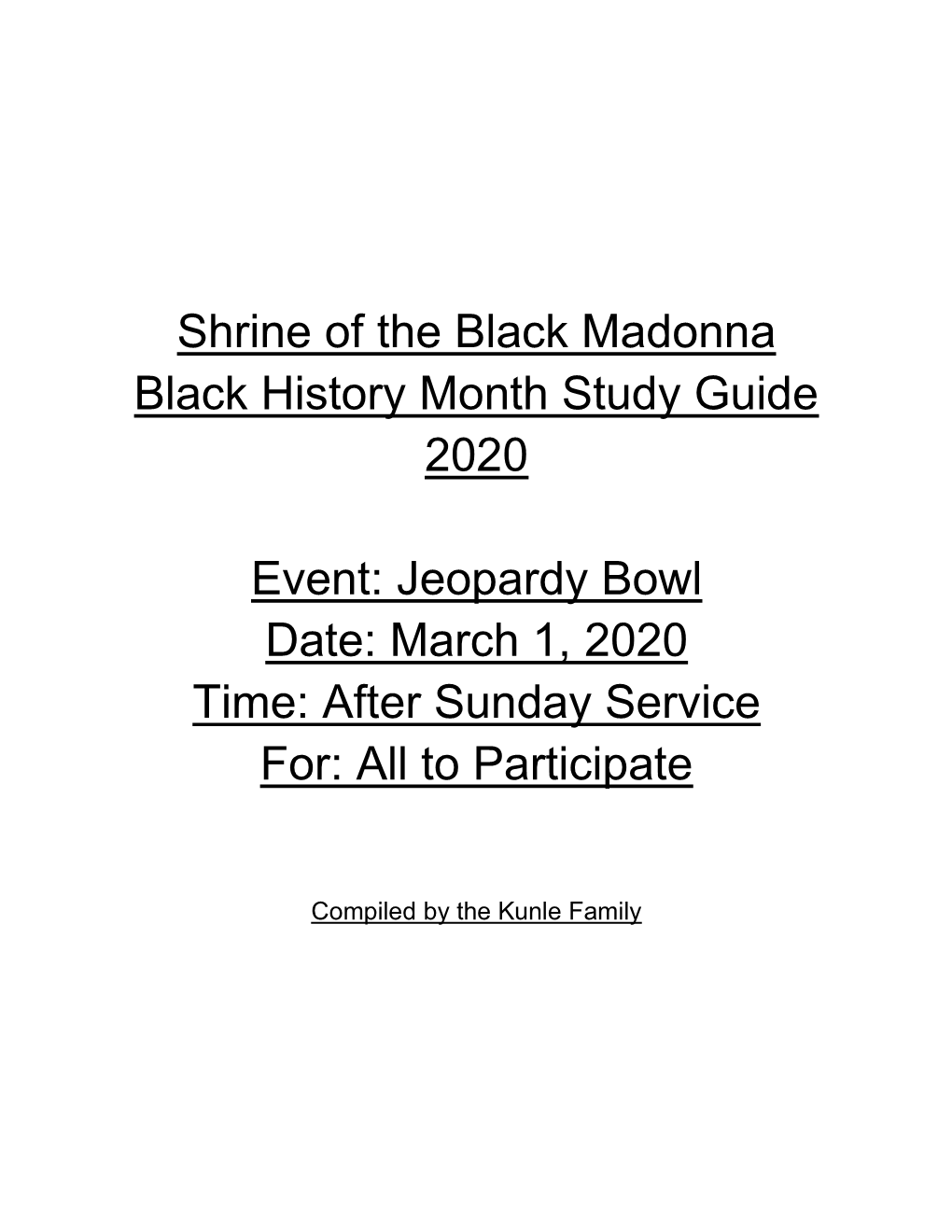 Shrine of the Black Madonna Black History Month Study Guide 2020