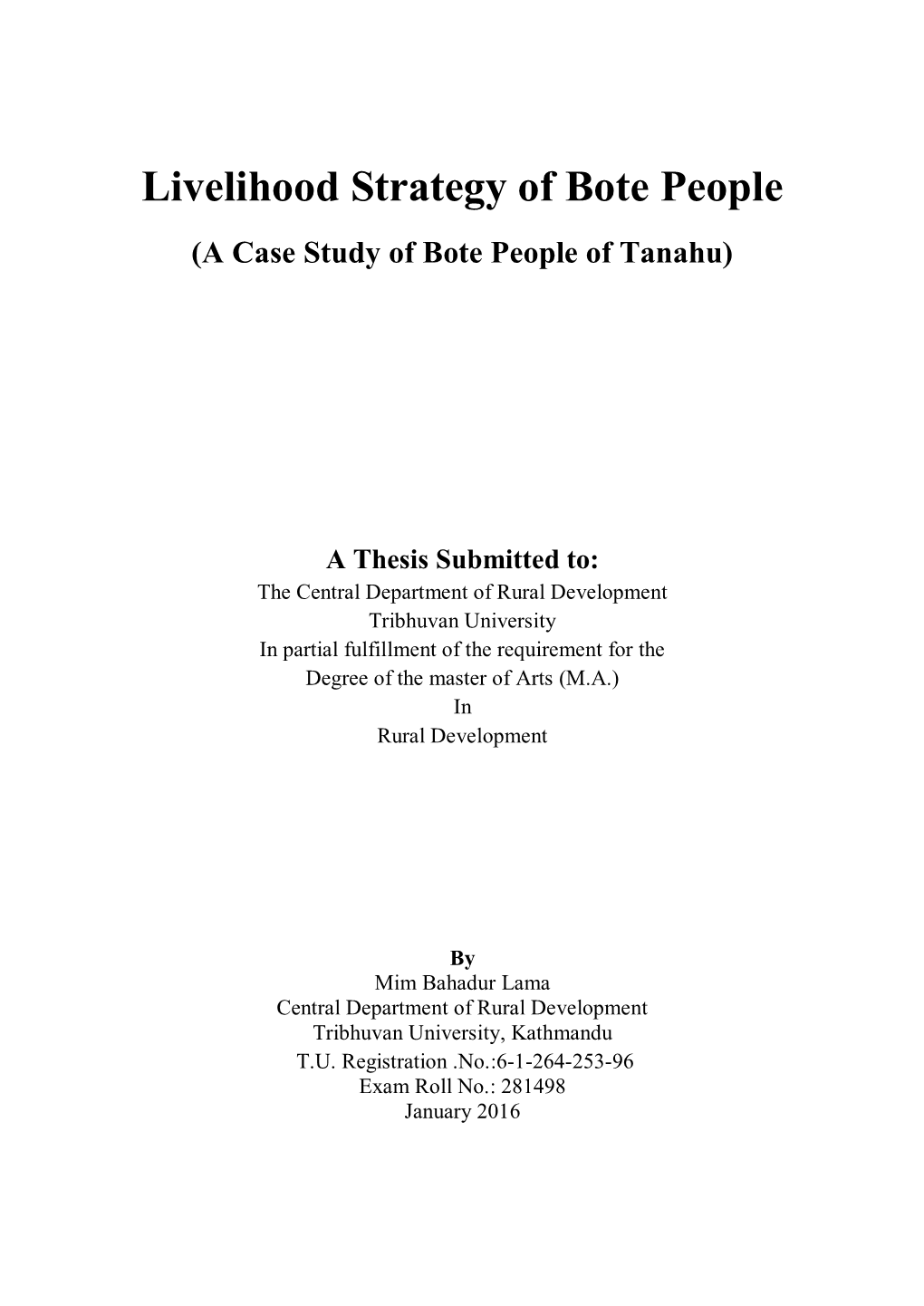 Livelihood Strategy of Bote People (A Case Study of Bote People of Tanahu)