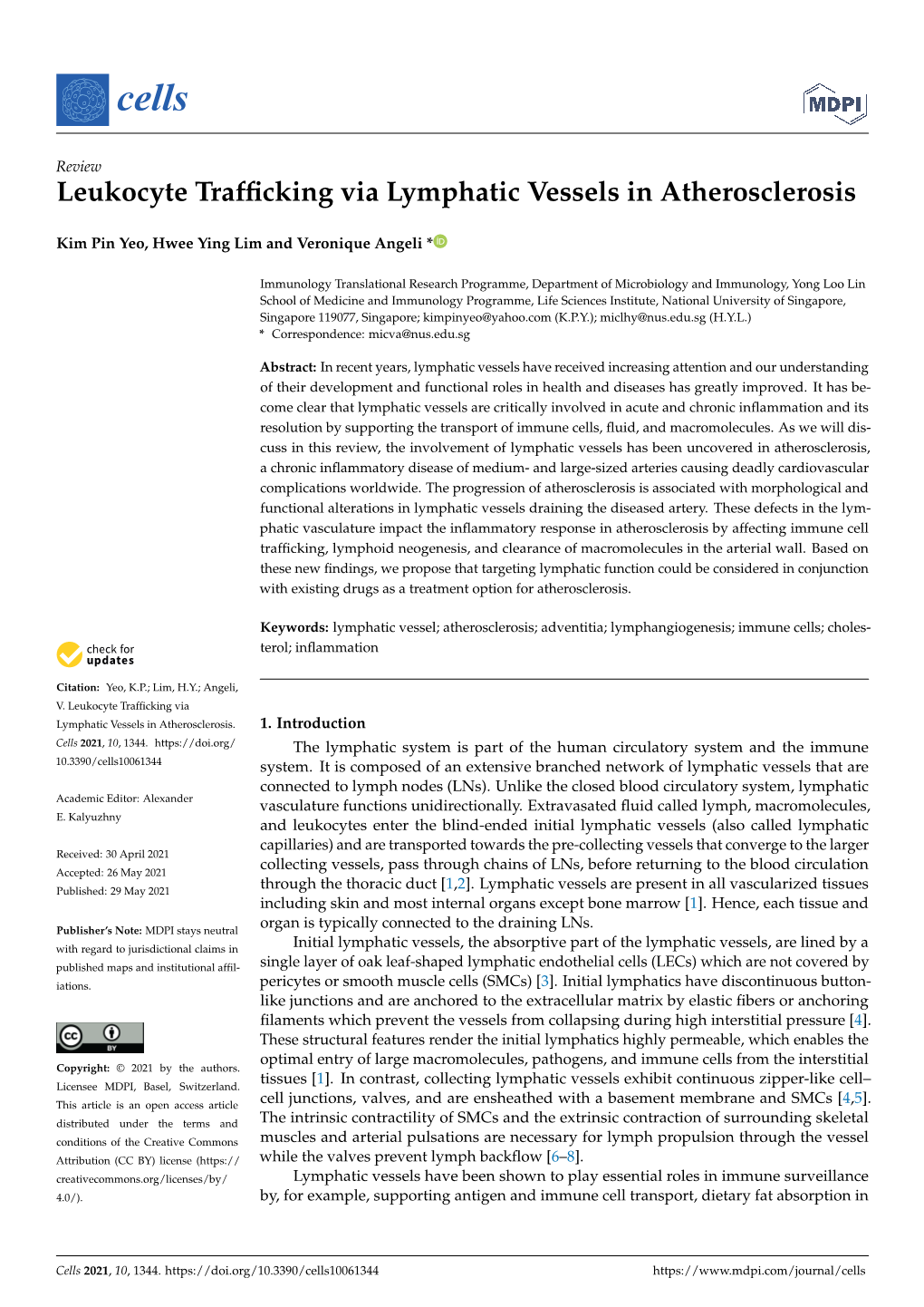 Leukocyte Trafficking Via Lymphatic Vessels in Atherosclerosis