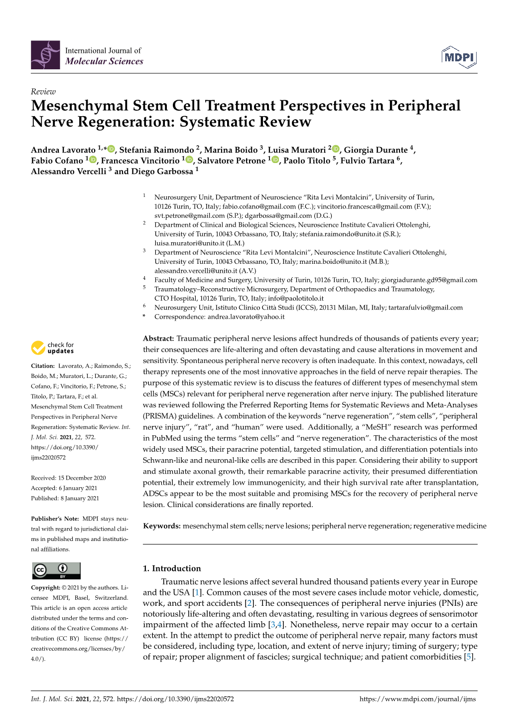 Mesenchymal Stem Cell Treatment Perspectives in Peripheral Nerve Regeneration: Systematic Review