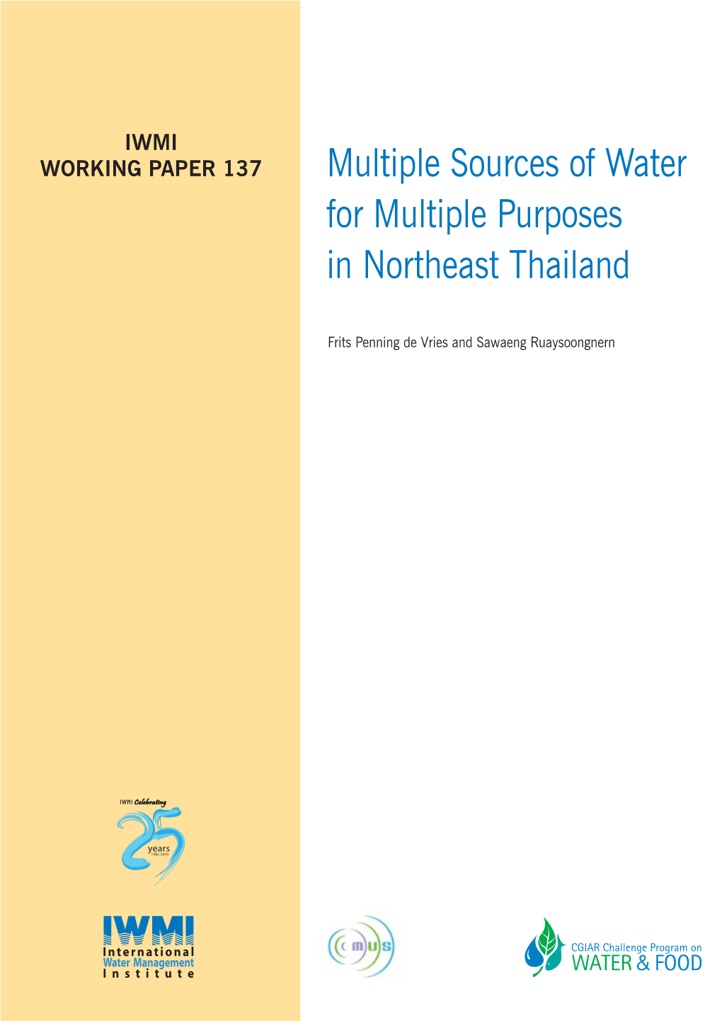 Multiple Sources of Water for Multiple Purposes in Northeast Thailand