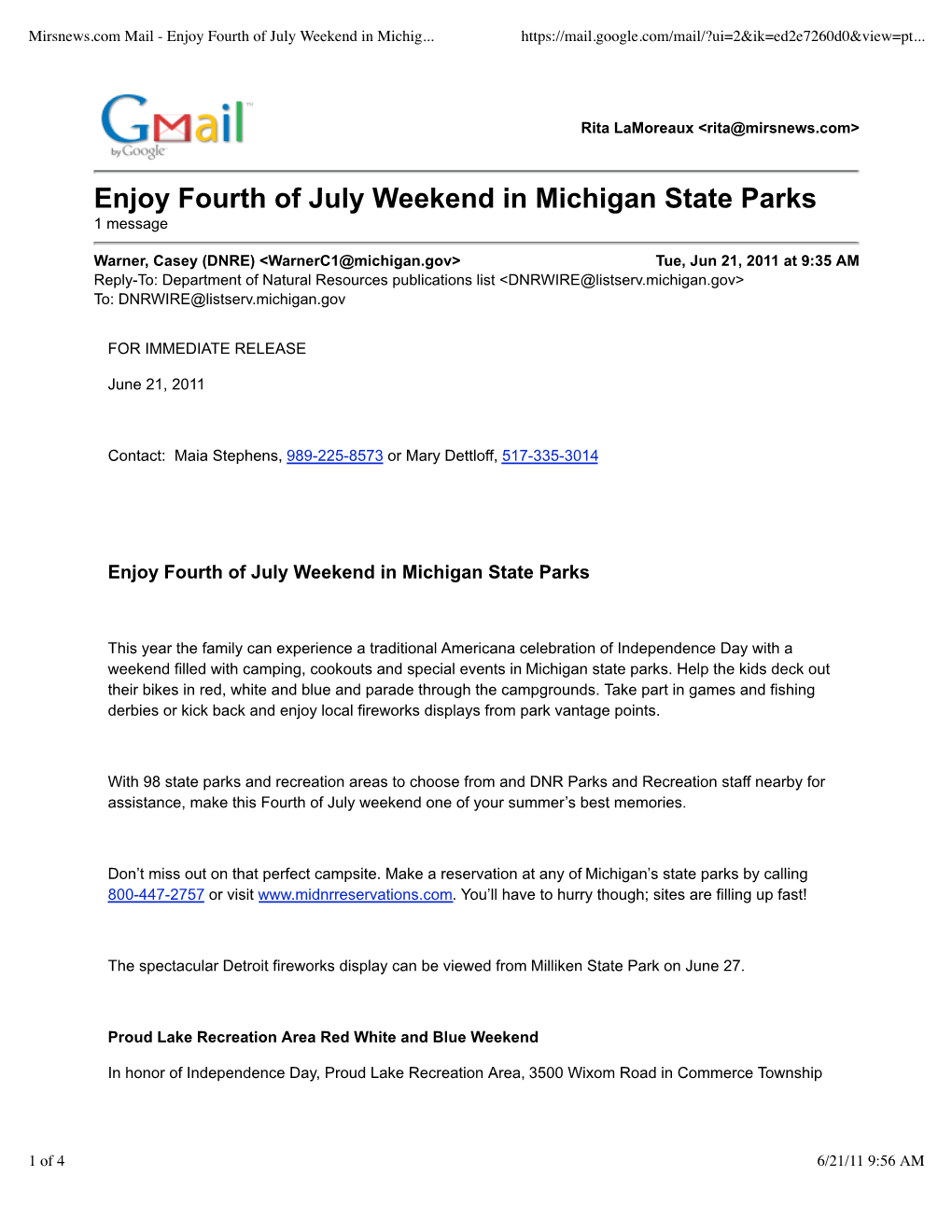 Enjoy Fourth of July Weekend in Michigan State Parks 1 Message