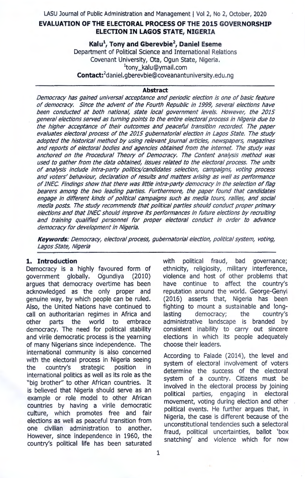 Evaluation of the Electoral Process of the 2015