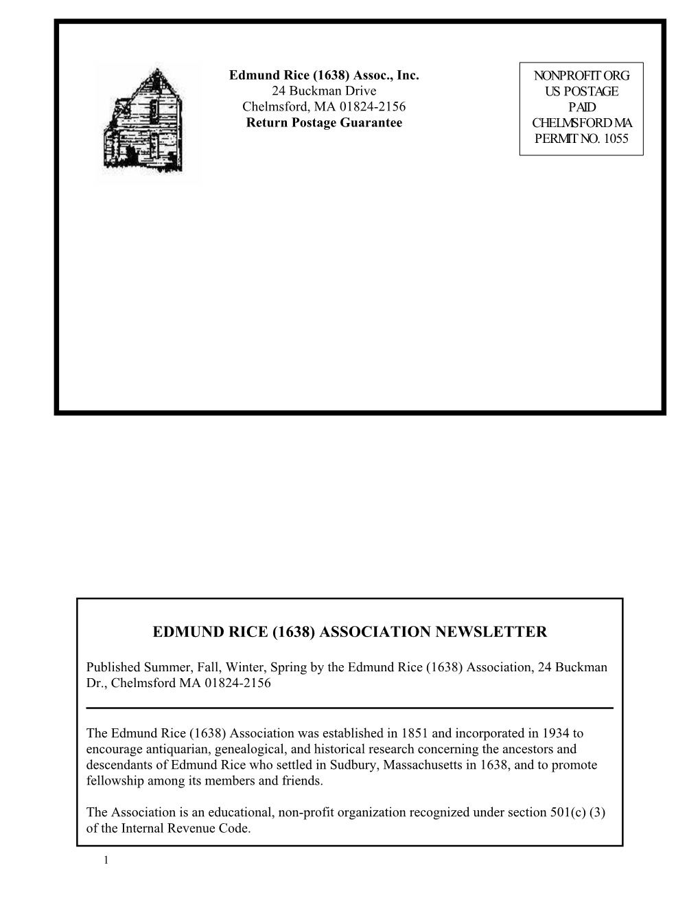 Edmund Rice (1638) Association Newsletter