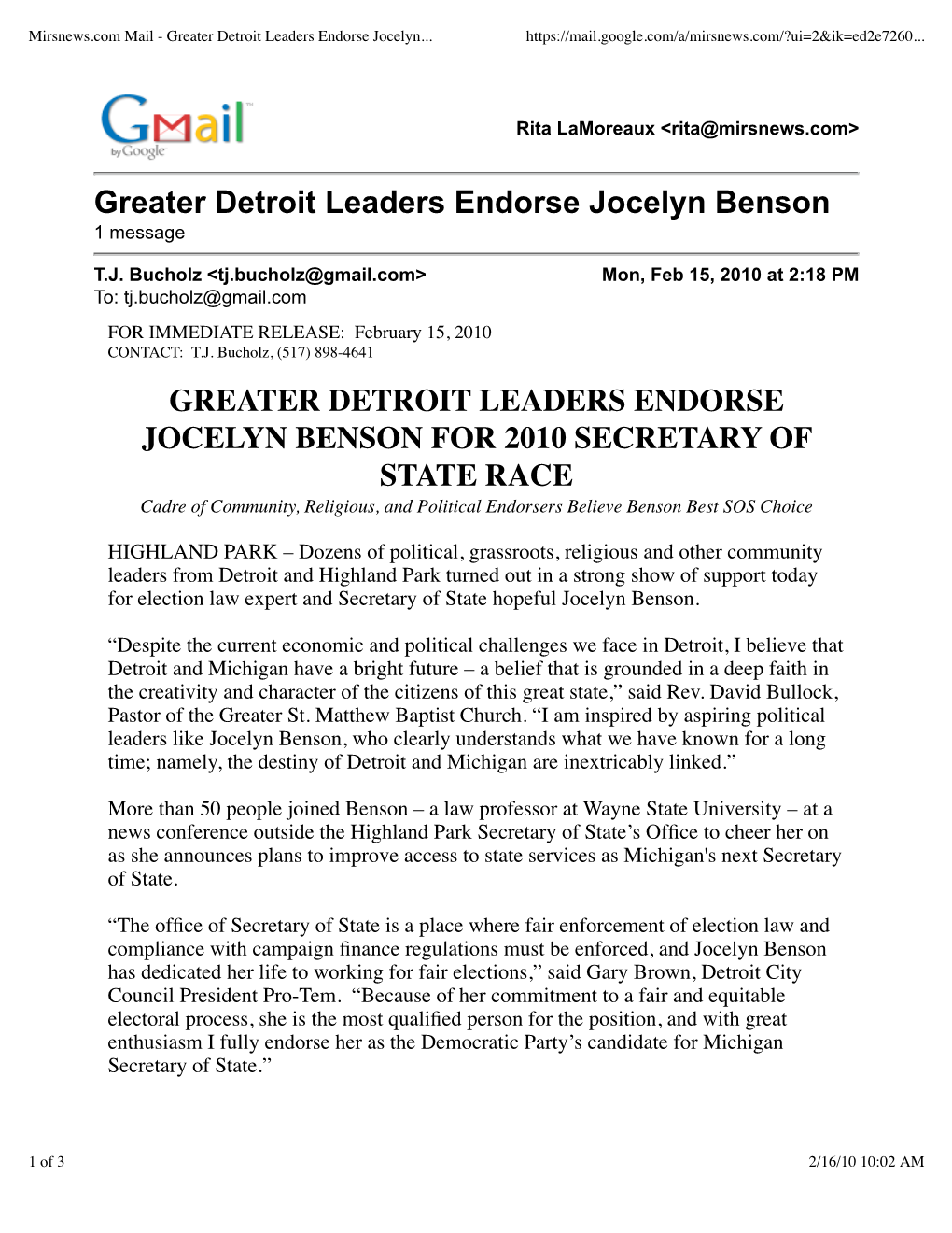 Greater Detroit Leaders Endorse Jocelyn Benson 1 Message