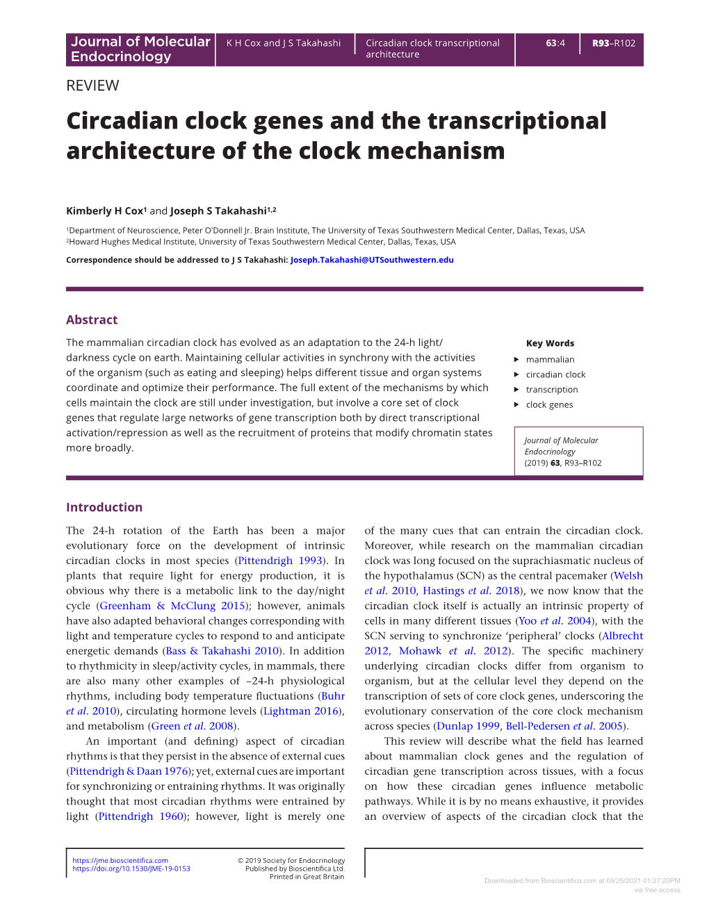 Circadian Clock Genes and the Transcriptional Architecture of the Clock Mechanism