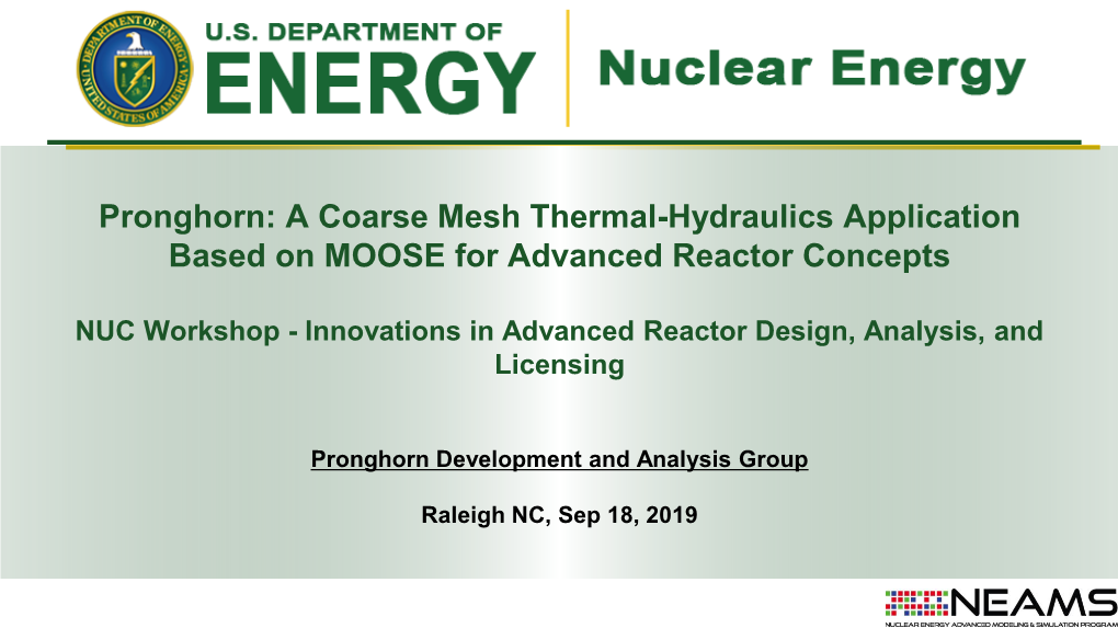 Pronghorn: a Coarse Mesh Thermal-Hydraulics Application Based on MOOSE for Advanced Reactor Concepts