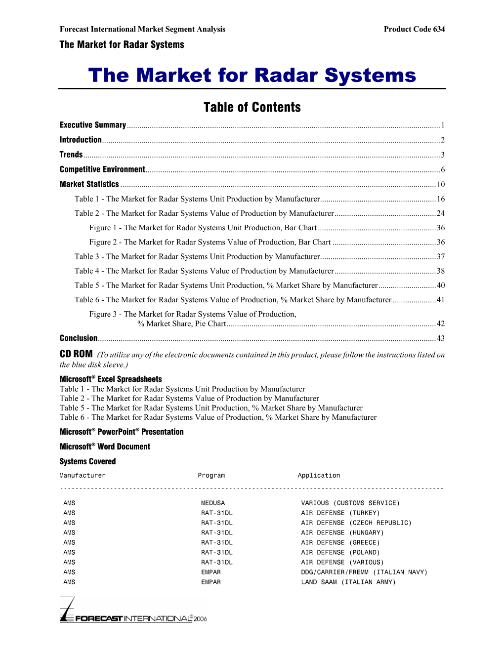 The Market for Radar Systems the Market for Radar Systems