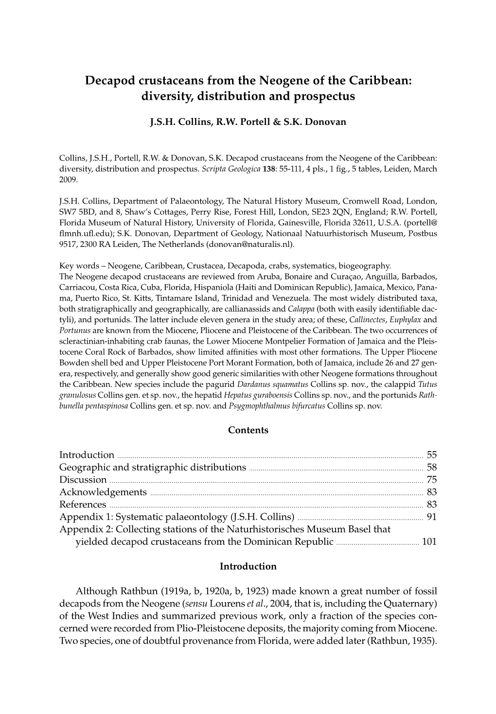 Decapod Crustaceans from the Neogene of the Caribbean: Diversity, Distribution and Prospectus