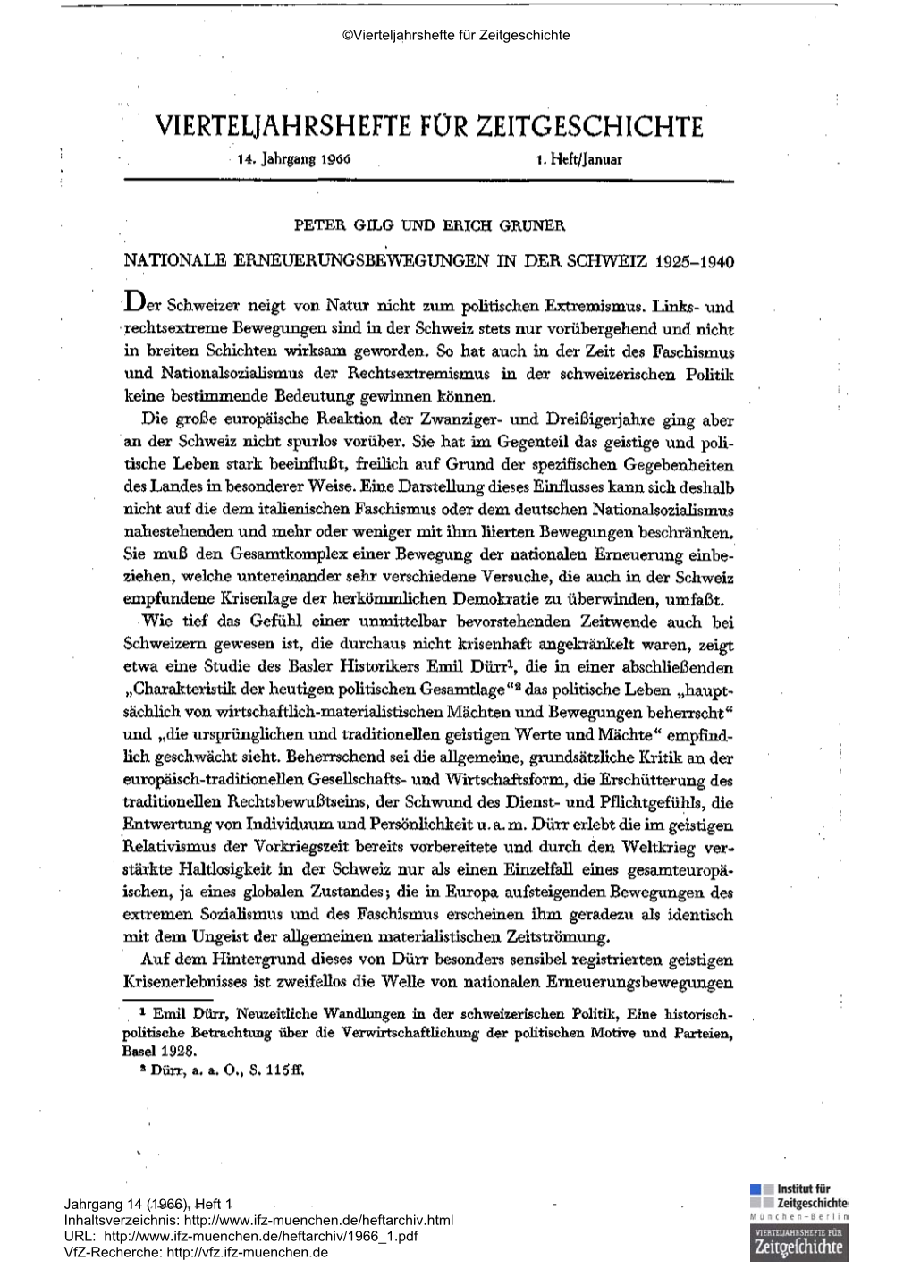 Nationale Erneuerungsbewegungen in Der Schweiz 1925-1940