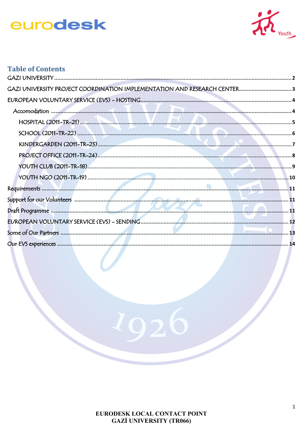 Table of Contents GAZI UNIVERSITY