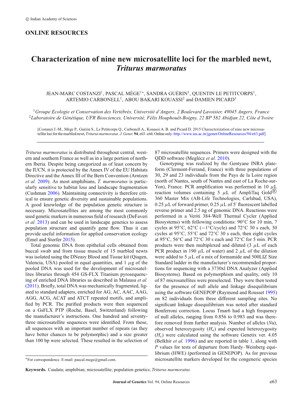 Characterization of Nine New Microsatellite Loci for the Marbled Newt, Triturus Marmoratus