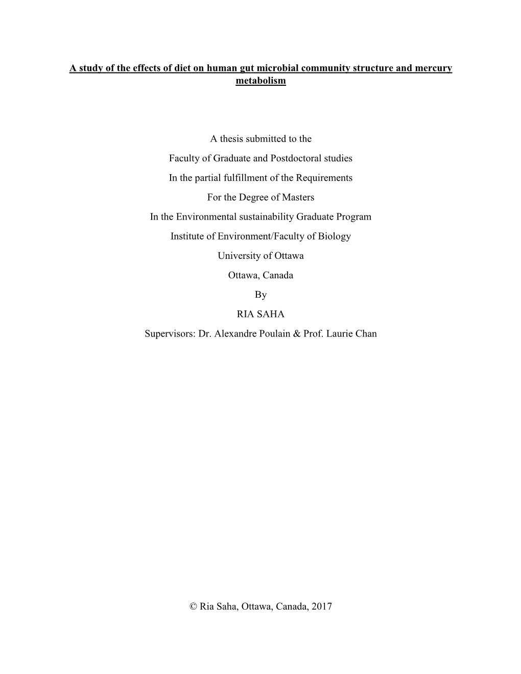 A Study of the Effects of Diet on Human Gut Microbial Community Structure and Mercury Metabolism