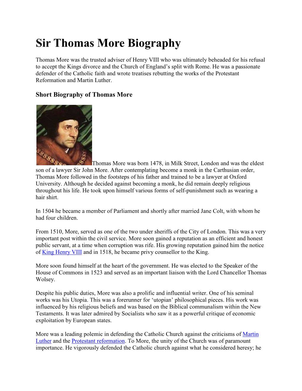 Sir Thomas More Biography