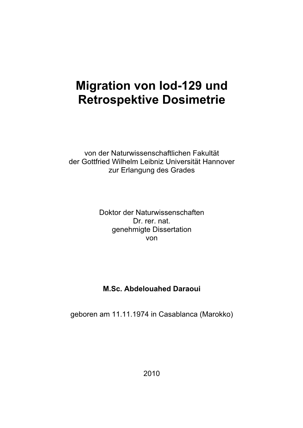 Migration Von Iod-129 Und Retrospektive Dosimetrie