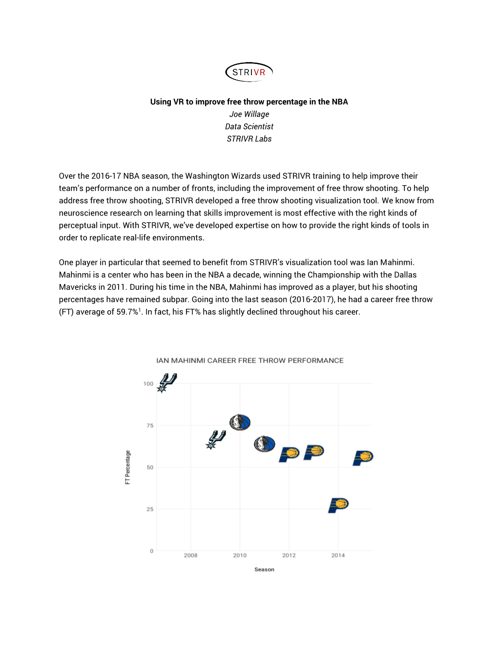 Using VR to Improve Free Throw Percentage in the NBA Joe Willage Data Scientist STRIVR Labs