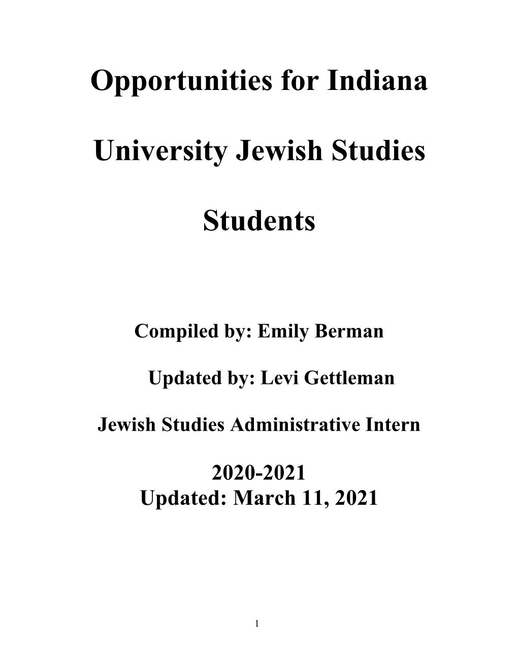 Opportunities for Indiana University Jewish Studies Students