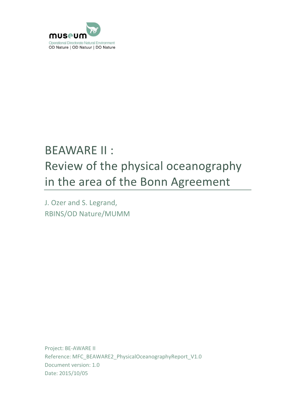 BEAWARE II : Review of the Physical Oceanography in the Area of the Bonn Agreement