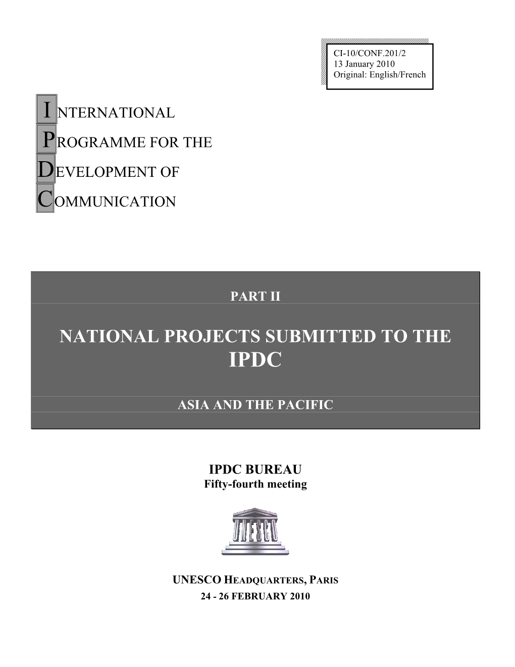 National Projects Submitted to the Ipdc