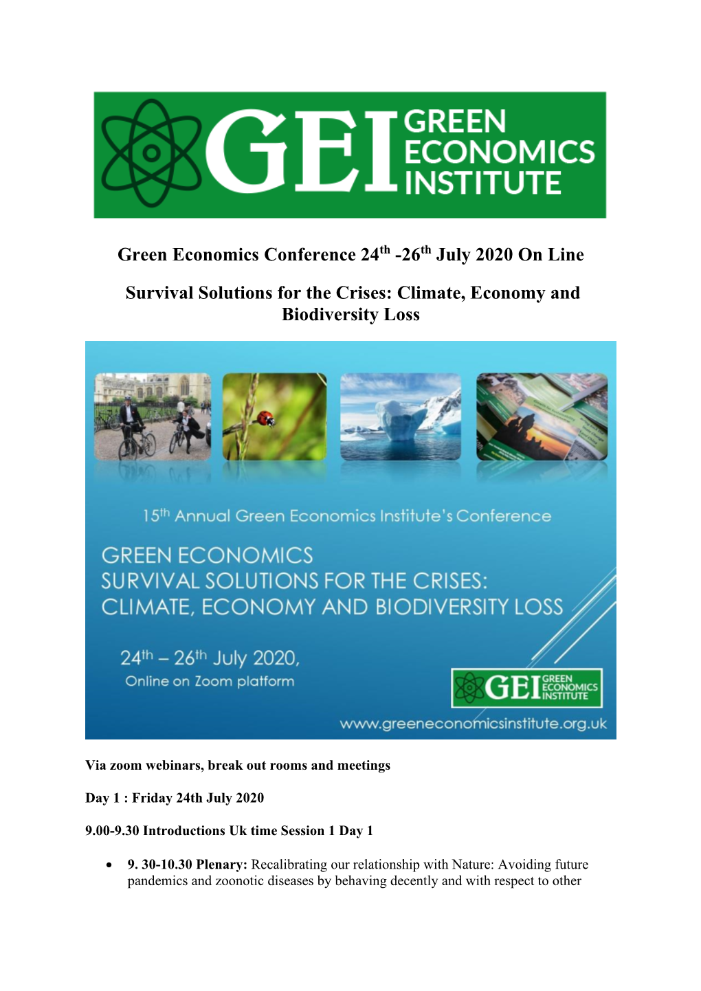 Green Economics Conference 24Th -26Th July 2020 on Line Survival