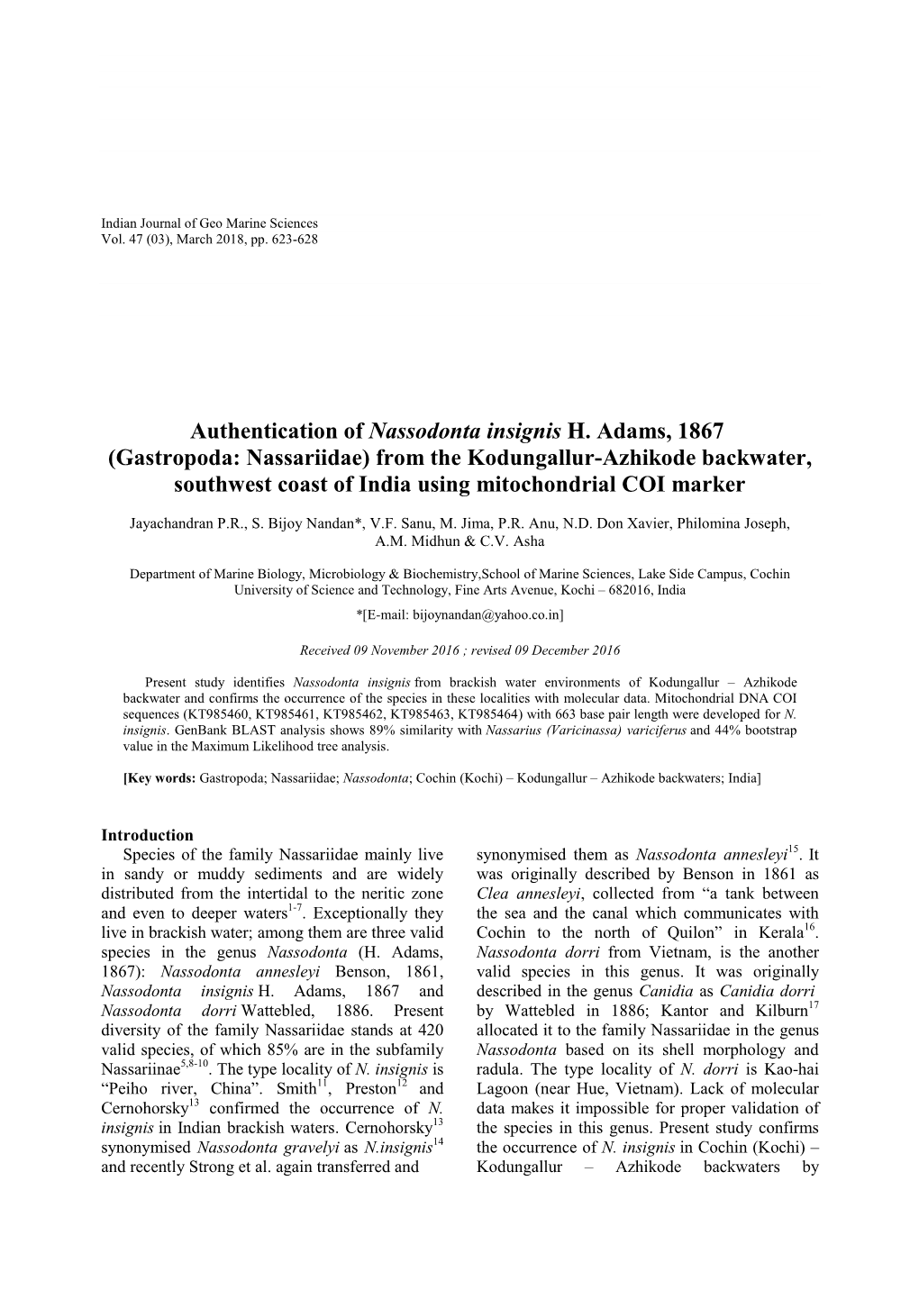 Authentication of Nassodonta Insignis H. Adams, 1867