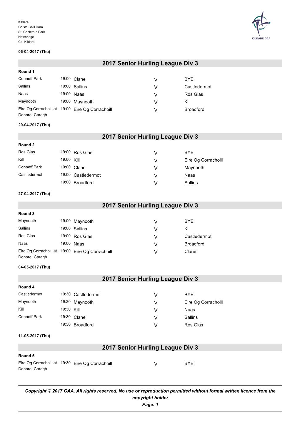 2017 Senior Hurling Div 3