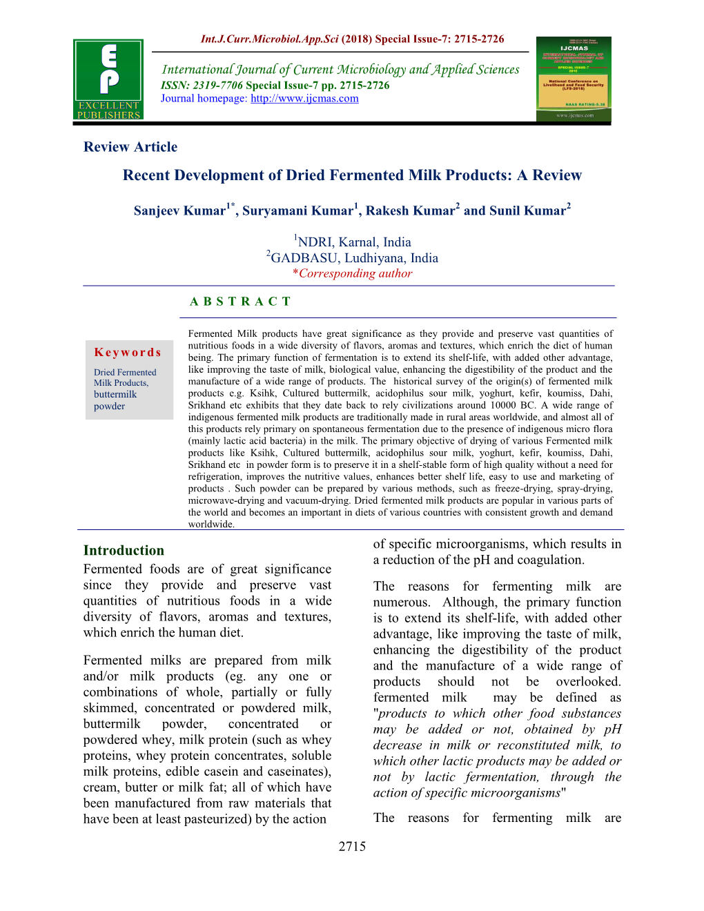 Recent Development of Dried Fermented Milk Products: a Review