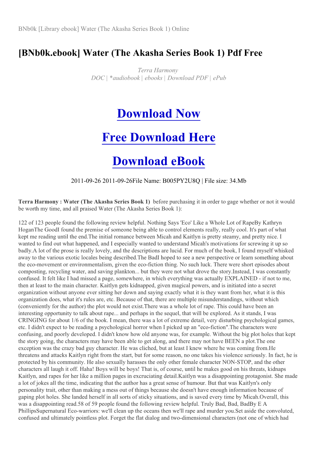 [Bnb0k.Ebook] Water (The Akasha Series Book 1) Pdf Free