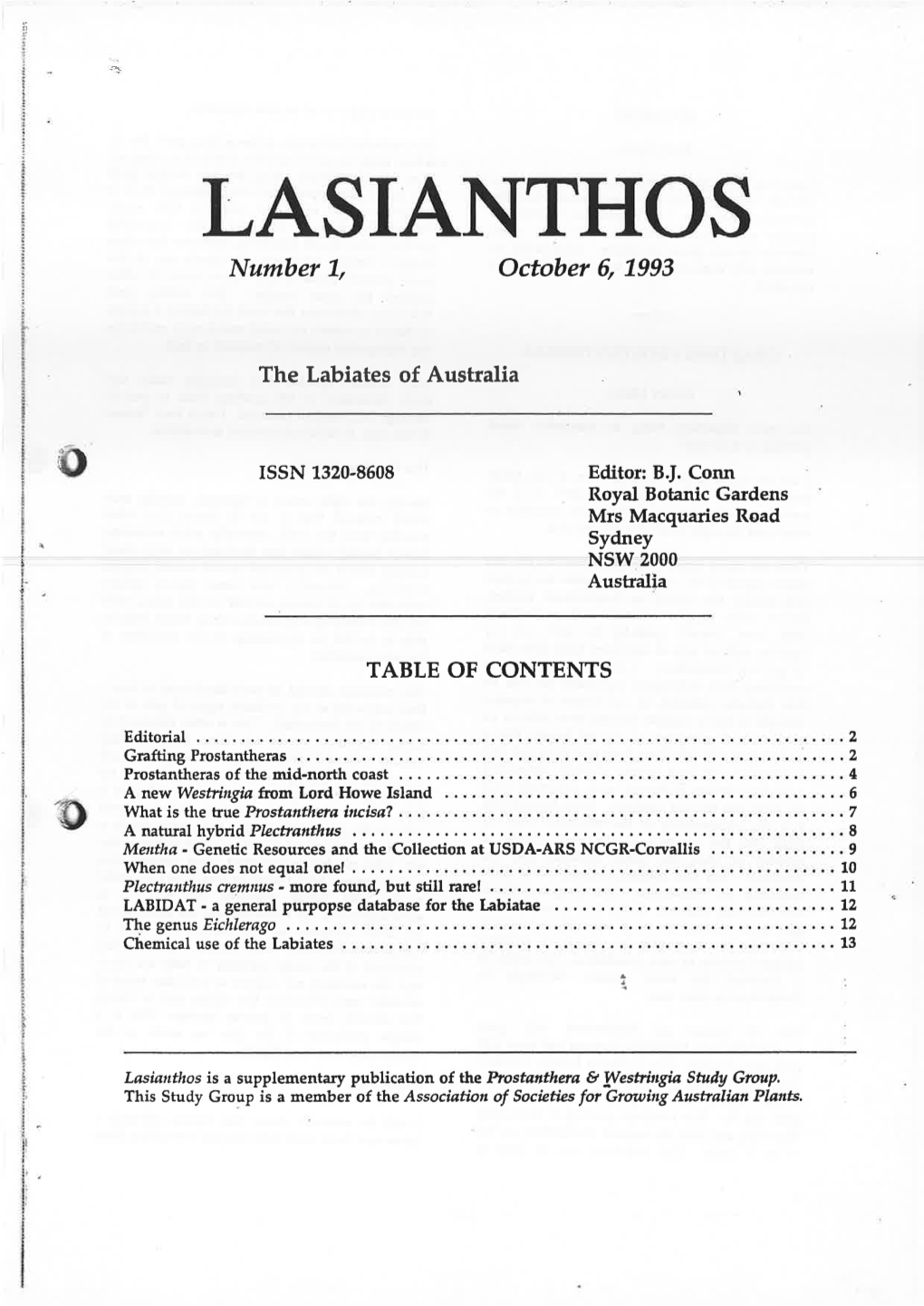 LASIANTHOS Number 1, October 6, 1993