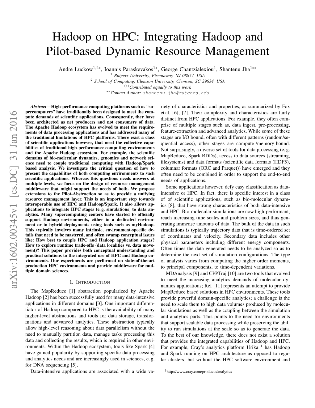 Hadoop on HPC: Integrating Hadoop and Pilot-Based Dynamic Resource Management