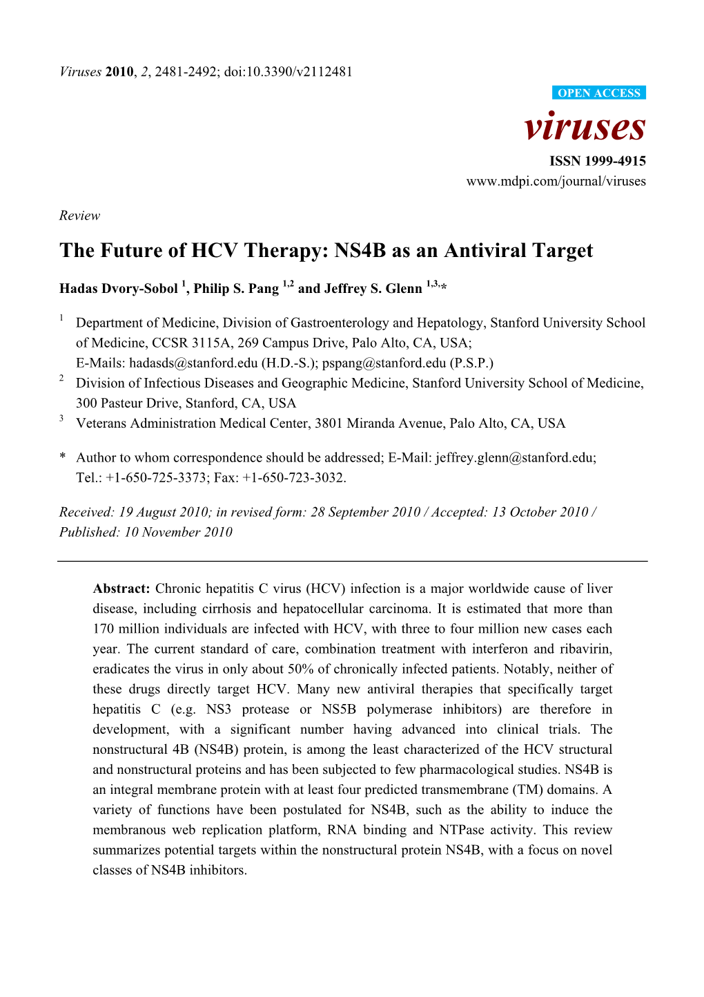 The Future of HCV Therapy: NS4B As an Antiviral Target