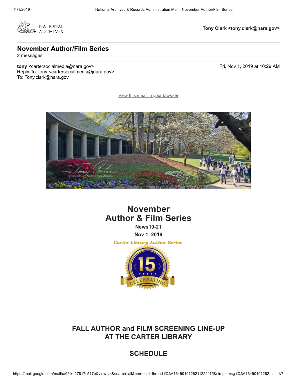 November Author & Film Series