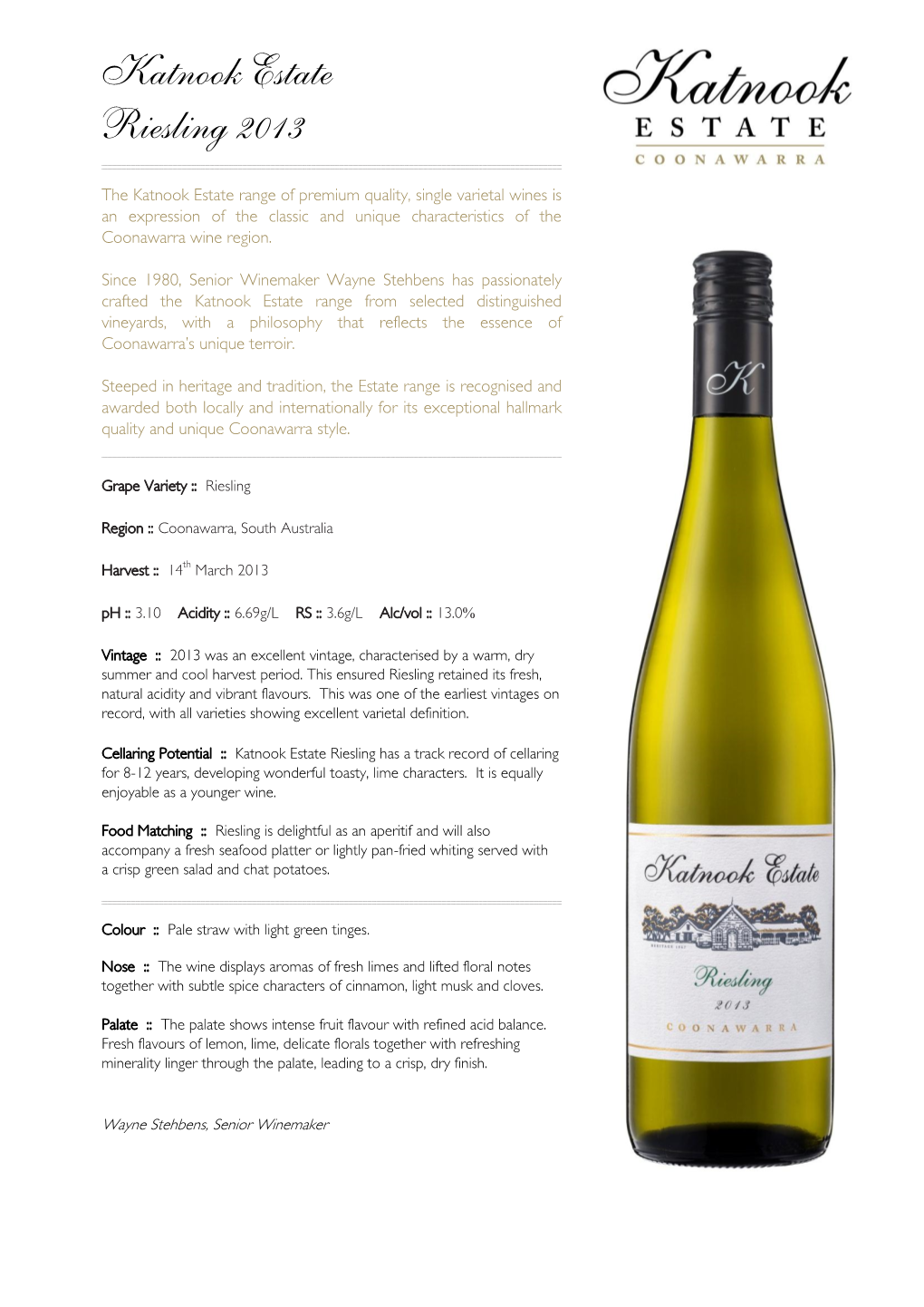 Katnook Estate Riesling 2013