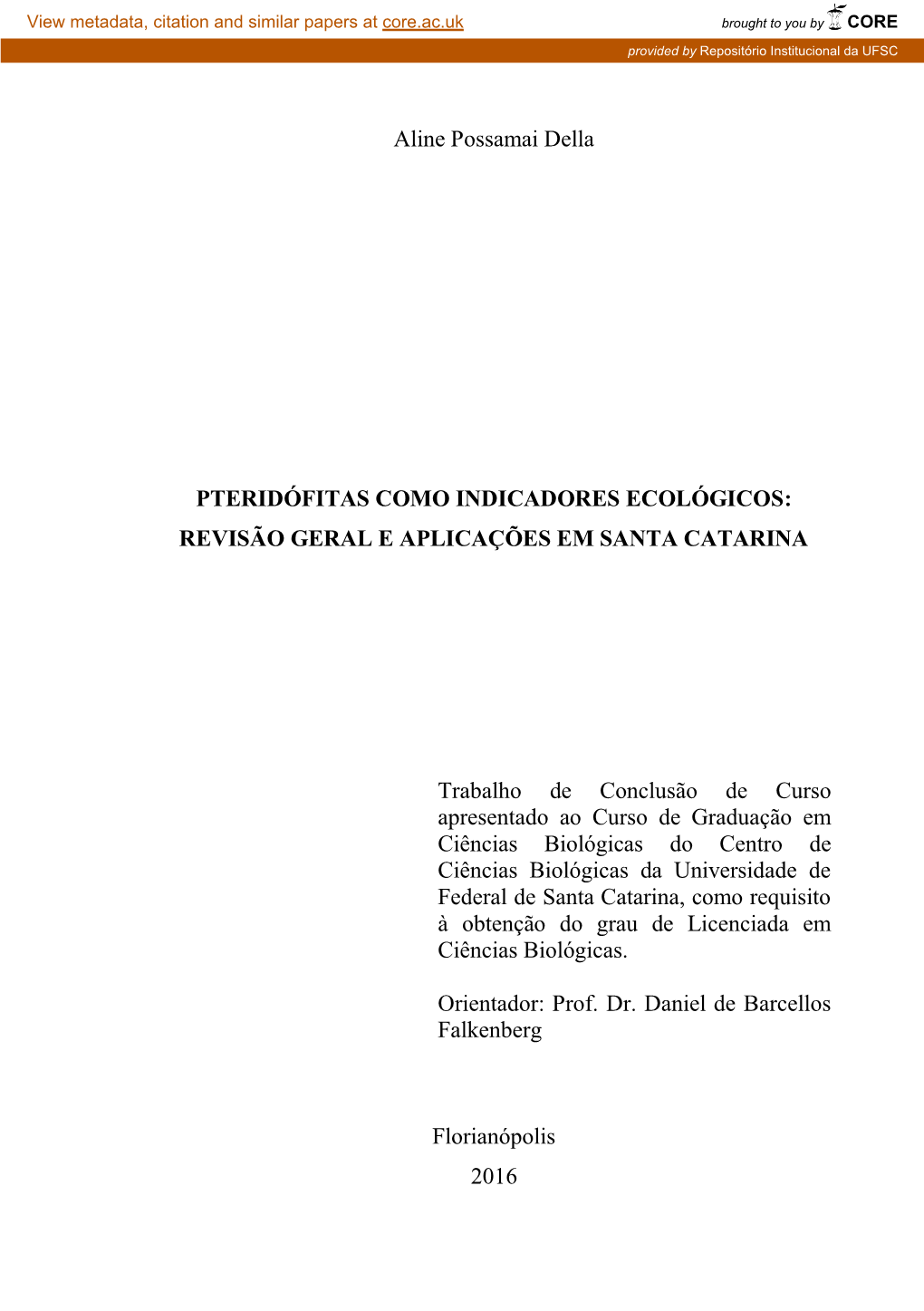 Aline Possamai Della PTERIDÓFITAS COMO INDICADORES ECOLÓGICOS