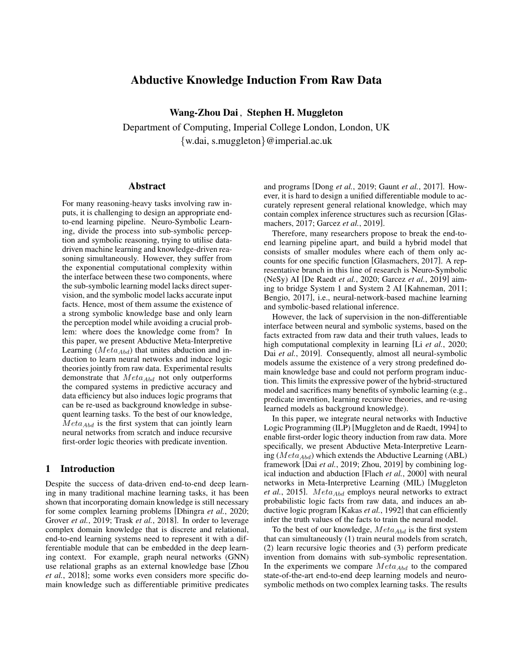 Abductive Knowledge Induction from Raw Data