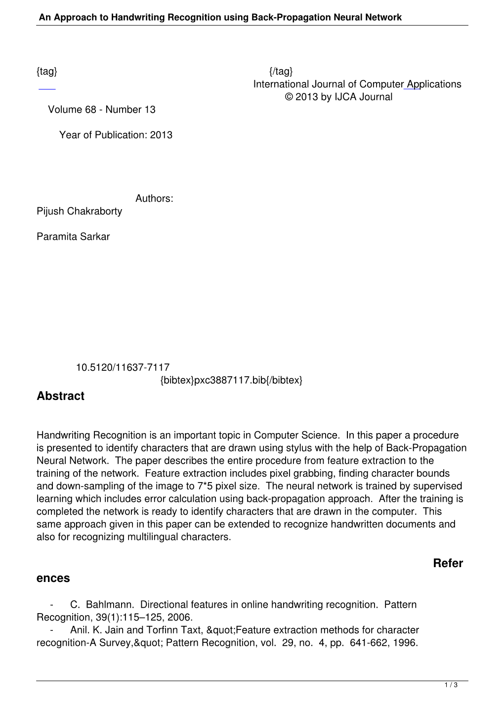 An Approach to Handwriting Recognition Using Back-Propagation Neural Network