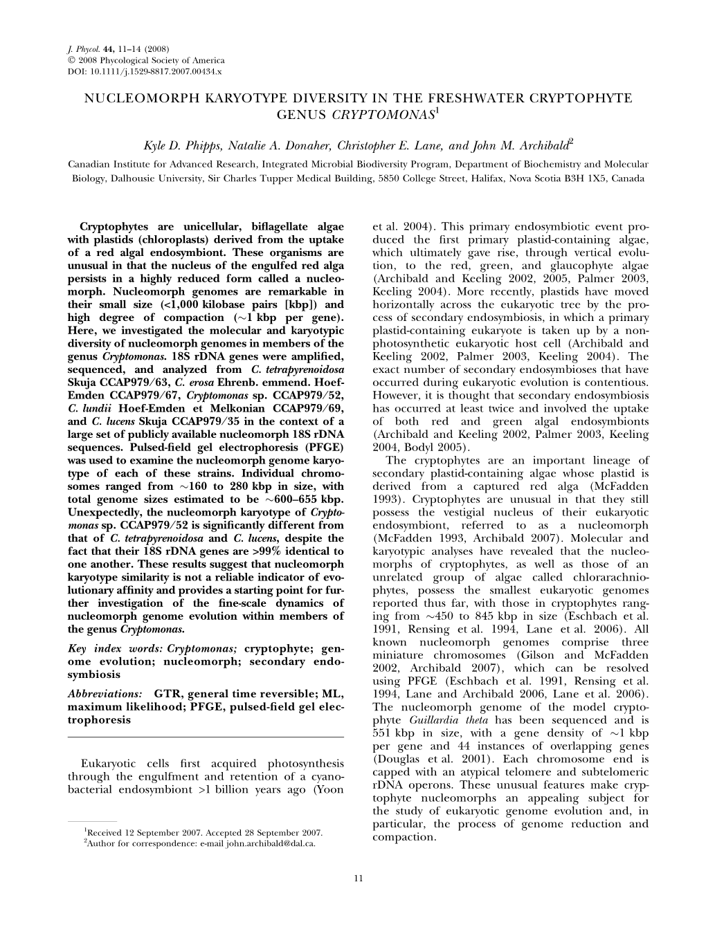 Nucleomorph Karyotype Diversity in the Freshwater