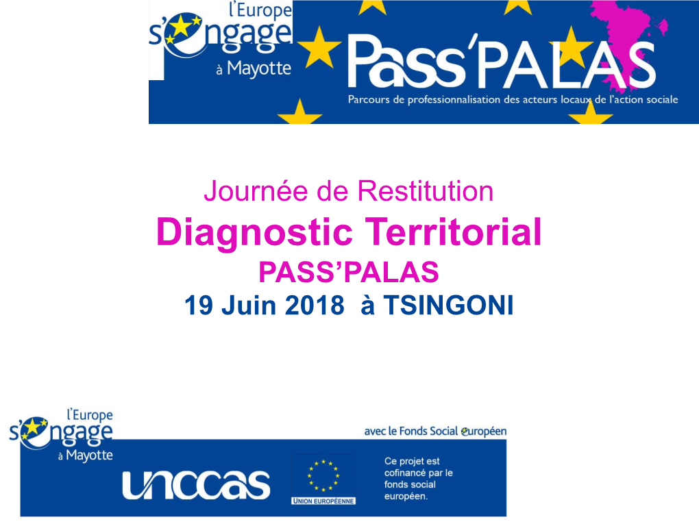 Journée De Restitution Diagnostic Territorial PASS’PALAS 19 Juin 2018 À TSINGONI Mot De Bienvenue Mme Ali Tamou Fatima Vice-Présidente Du CCAS De Tsingoni