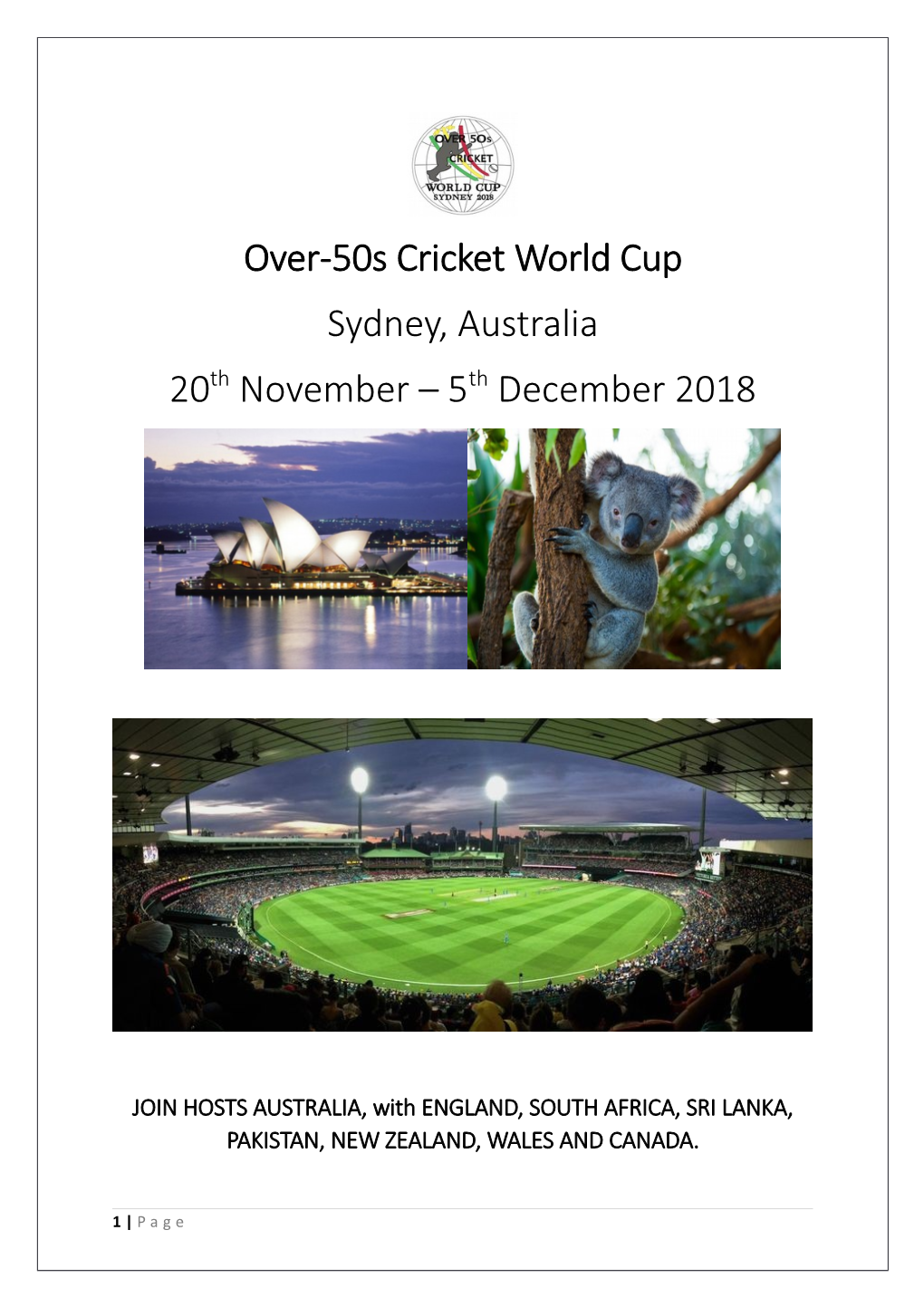 Over-50S Cricket World Cup Sydney, Australia 20Th November – 5Th December 2018