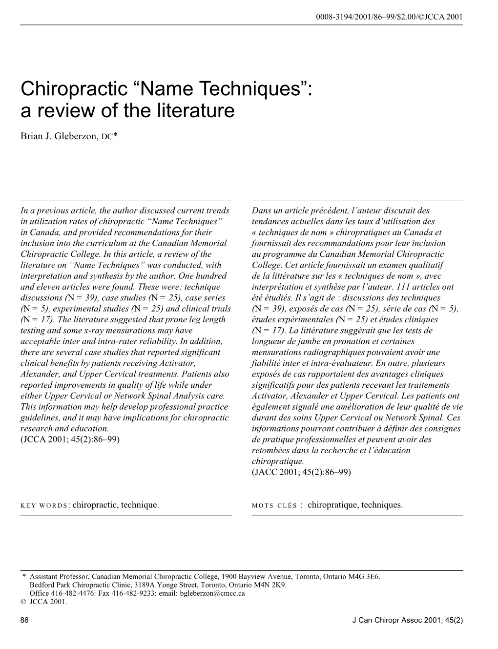 Chiropractic “Name Techniques”: a Review of the Literature