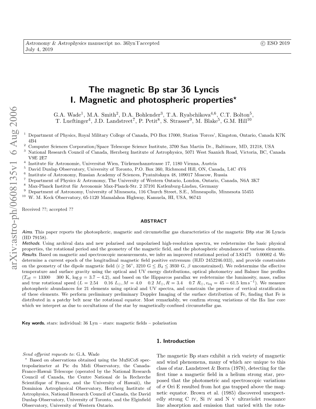 The Magnetic Bp Star 36 Lyncis, I. Magnetic and Photospheric Properties