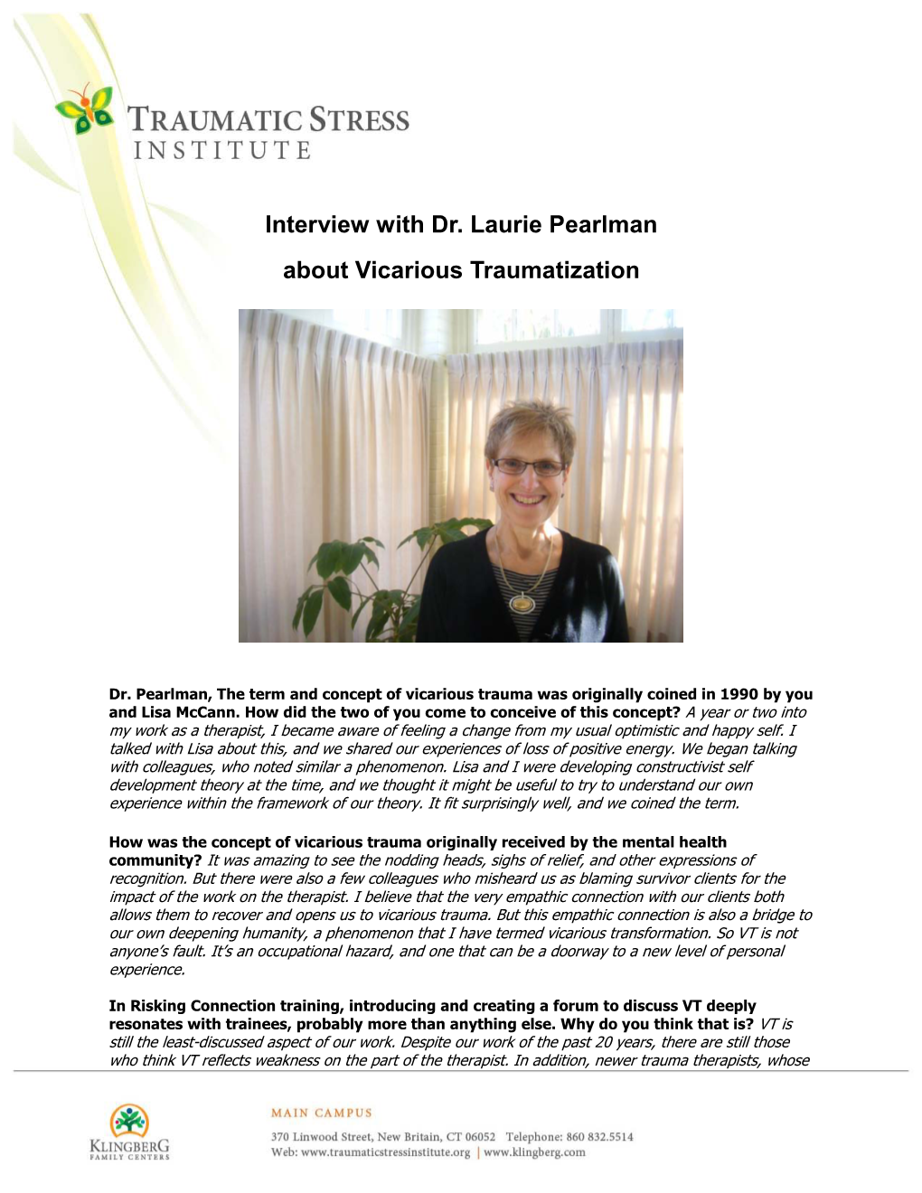 Interview with Dr. Laurie Pearlman About Vicarious Traumatization