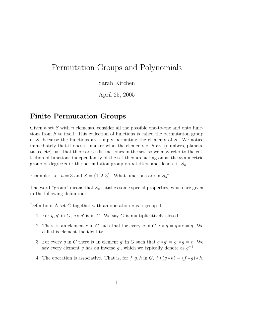 Permutation Groups and Polynomials