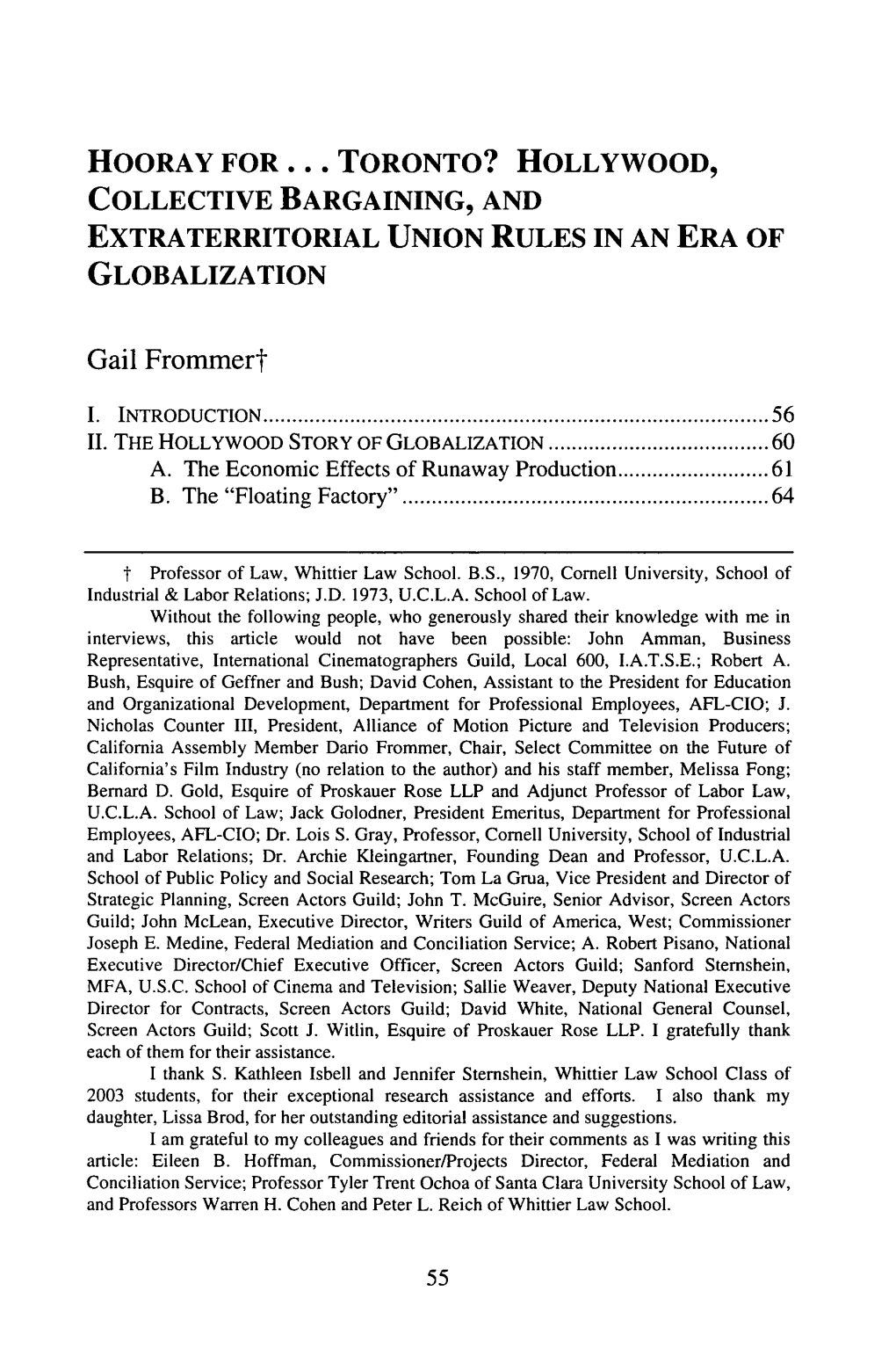 Hollywood, Collective Bargaining, and Extraterritorial Union Rules in an Era of Globalization