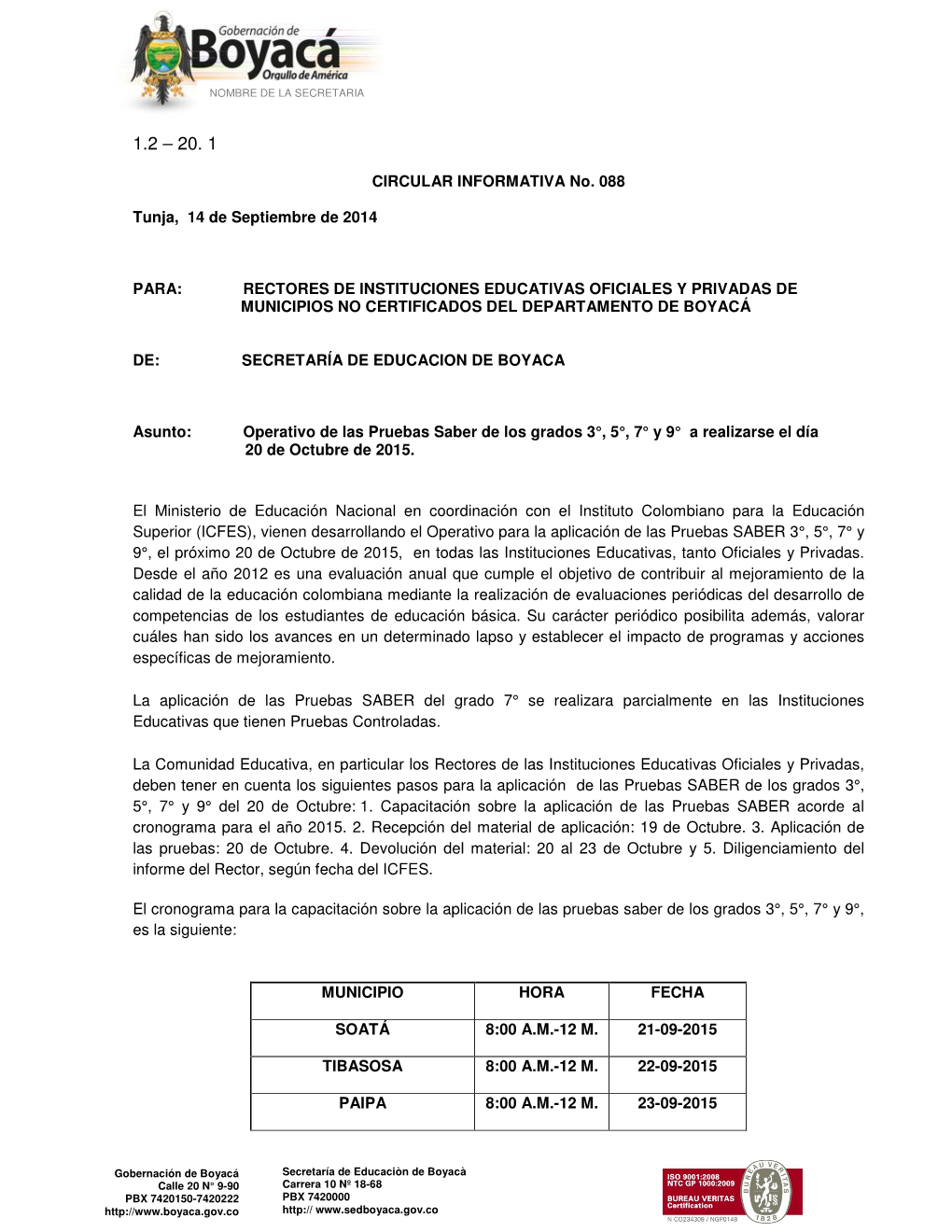 CIRCULAR INFORMATIVA No. 088